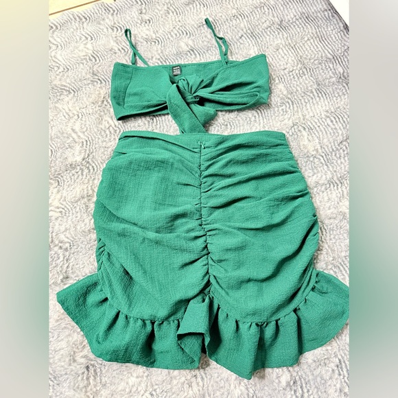 Green Ruched Two-Piece Set - Picture 1 of 5